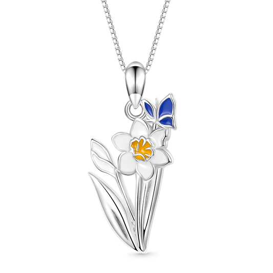 Gnoce White Narcissus Flower Necklace_1