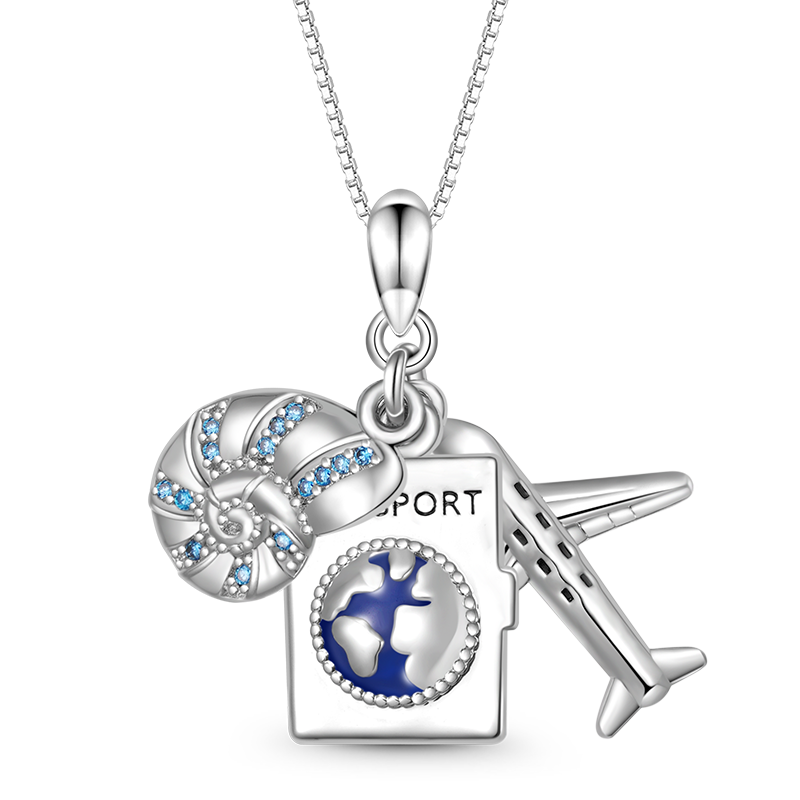 Gnoce Airplane, Passport & Conch Triple Necklace_1