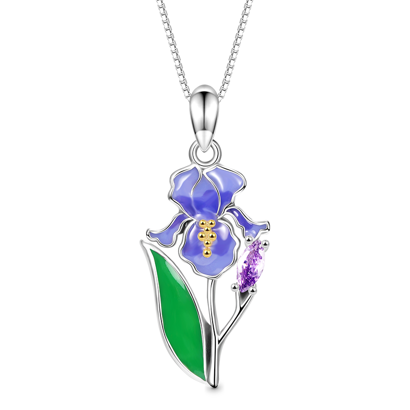 Gnoce Purple Iris Flower Necklace_1
