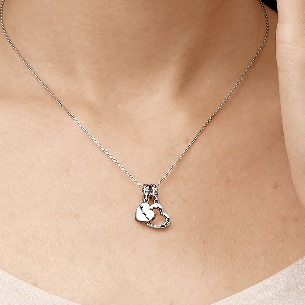 Gnoce Mother&Daughter Heart Pendant Dangle Charm_7