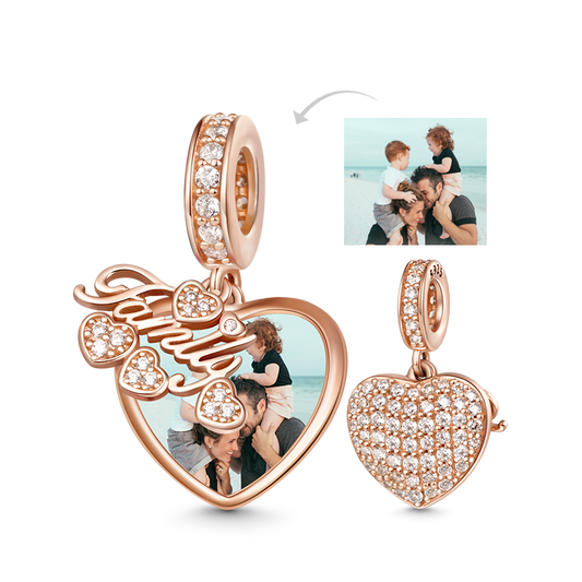Gnoce "Family Is Life" Photo Charm Pendant 18k Rose Gold Plated Sterling Silver_1