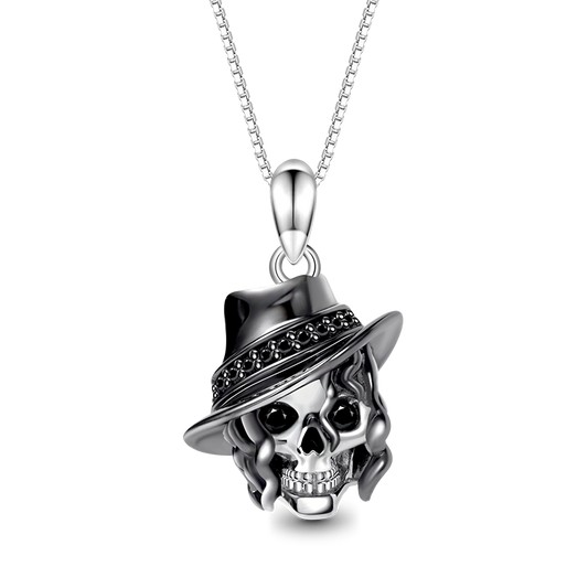 Gnoce Curly Hair Skull with Hat Necklace_1