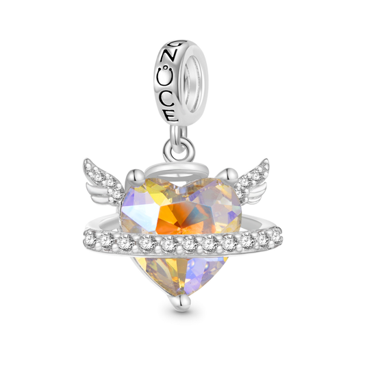 Gnoce Sparkling Angel Wings With Planet Heart Pendant Dangle Charm_1
