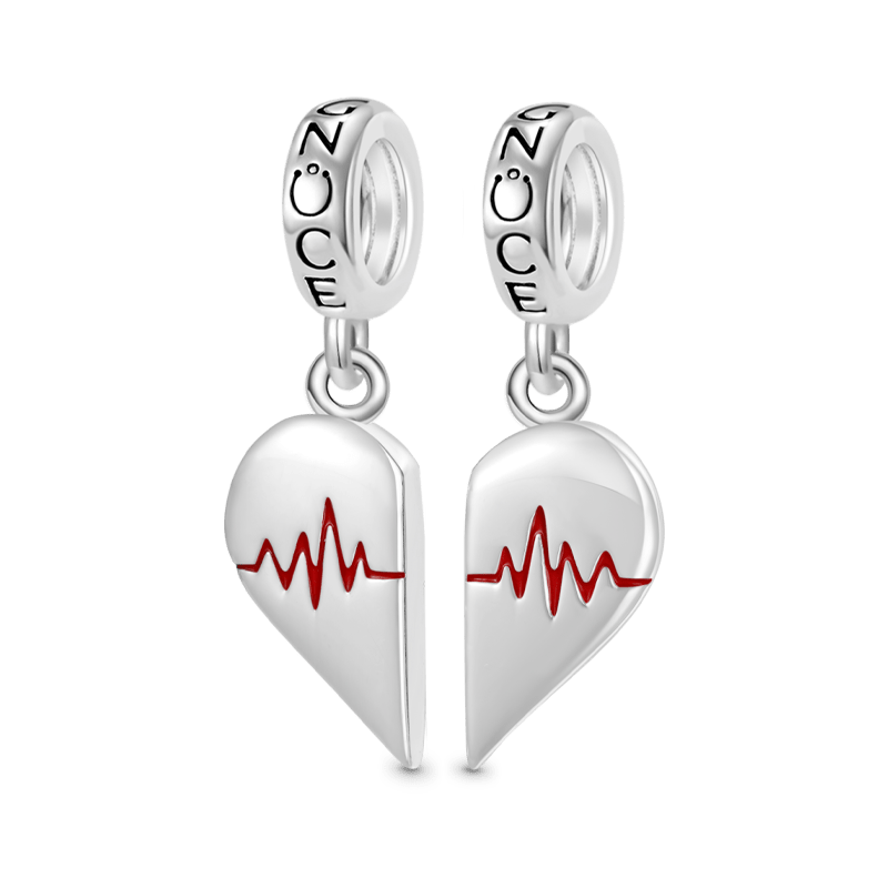 Gnoce Engravable Heart Couple's EKG Pendant Dangle Charm_1