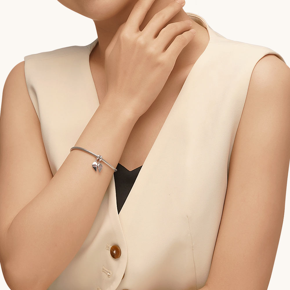 Gnoce Engravable Heart Couple's EKG Pendant Dangle Charm_5