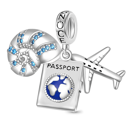Gnoce Airplane, Passport & Conch Triple Pendant Dangle Charm_1