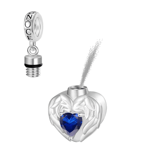 Gnoce Engravable Birthstone Angel Wings Heart Memorial Urn Ashes Pendant Dangle Charm_1