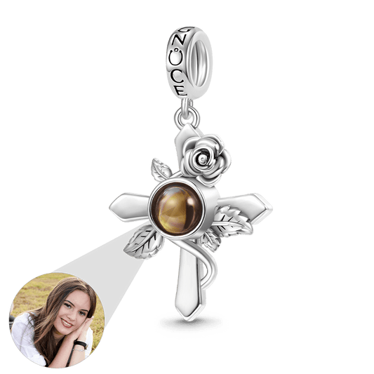 Gnoce Projection Personalized Photo Cross Rose Pendant Dangle Charm_1