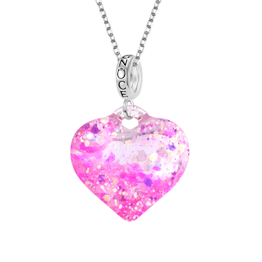 Gnoce Pink Liquid Glitter Heart Necklace_1