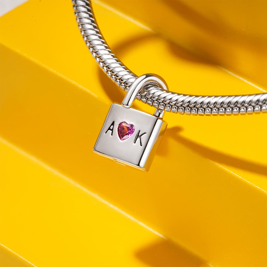 Gnoce Personalized Initial Letter Openable Silver Lock Charm_4