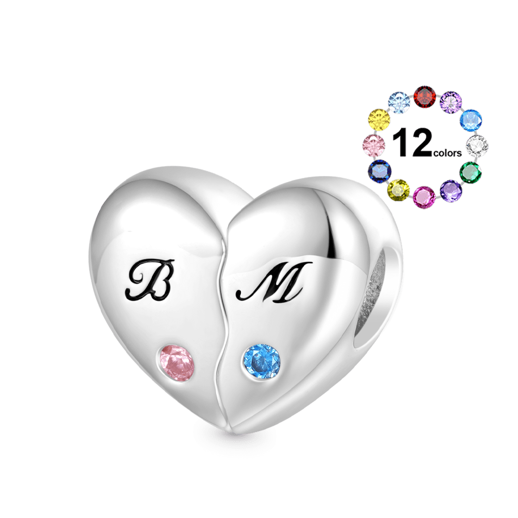 Gnoce Engravable Splicing Hearts Birthstone Pendant Dangle Charm_1