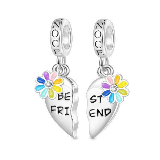 Gnoce Engravable "BEST FRIEND" Pair Heart Rainbow Pendant Dangle Charm_1
