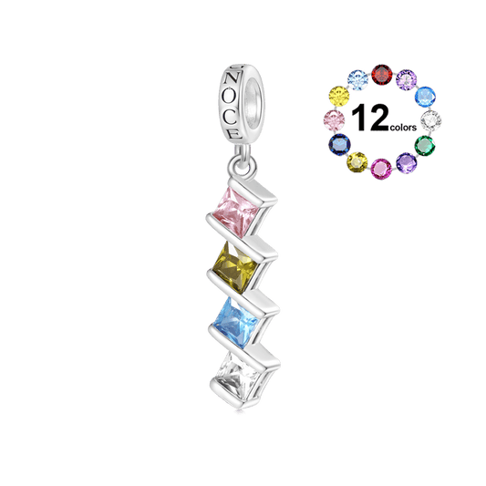 Gnoce Engravable Princess CZ Birthstone Pendant Dangle Charm_1