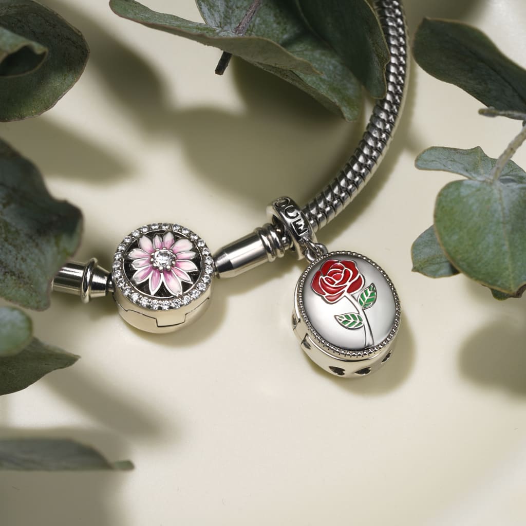Gnoce Openable Rose Personalized Photo Engravable Pendant Dangle Charm_3
