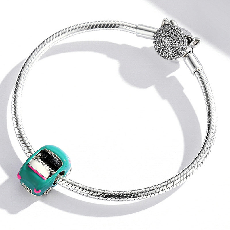 Retro Convertible Charm Bead 925 Sterling Silver with Pink & Pine Green_3