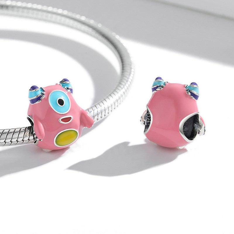 One-eyed Monster Charm Bead 925 Sterling Silver with Pink Enamels_2