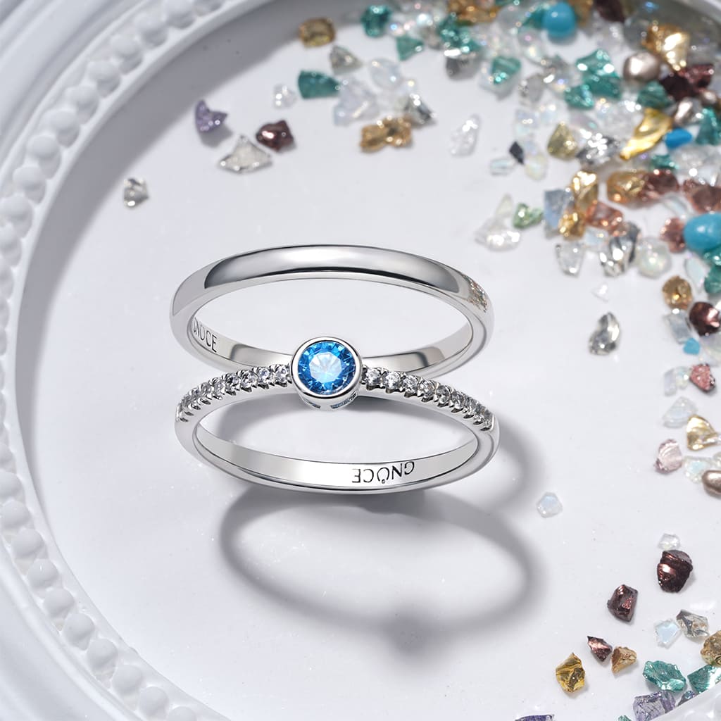 Gnoce Aquamarine Shimmering Stackable Ring Set_3