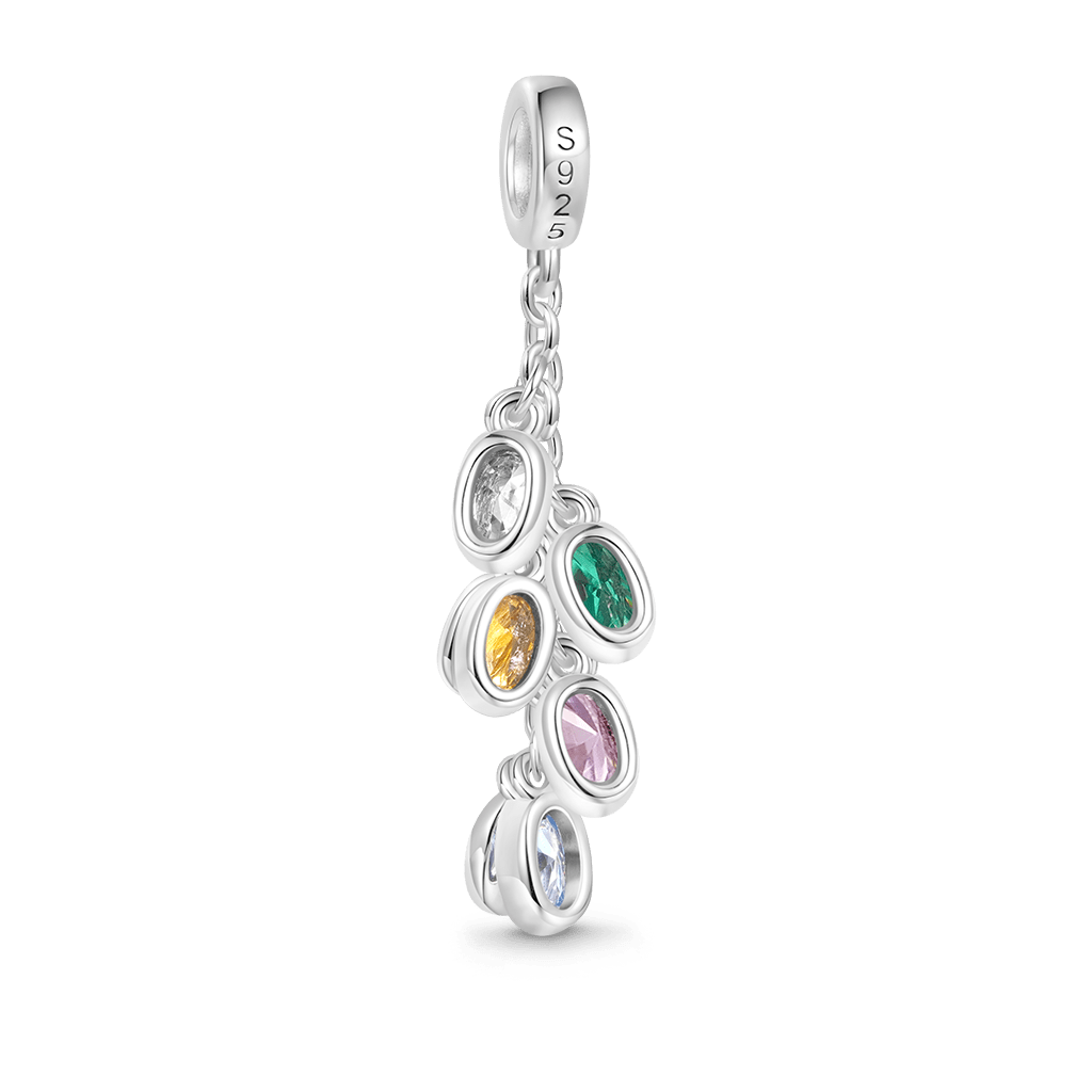 Gnoce Egg-shaped Birthstone Engravable Leaves Charm Platinum-plated Silver Blend_4