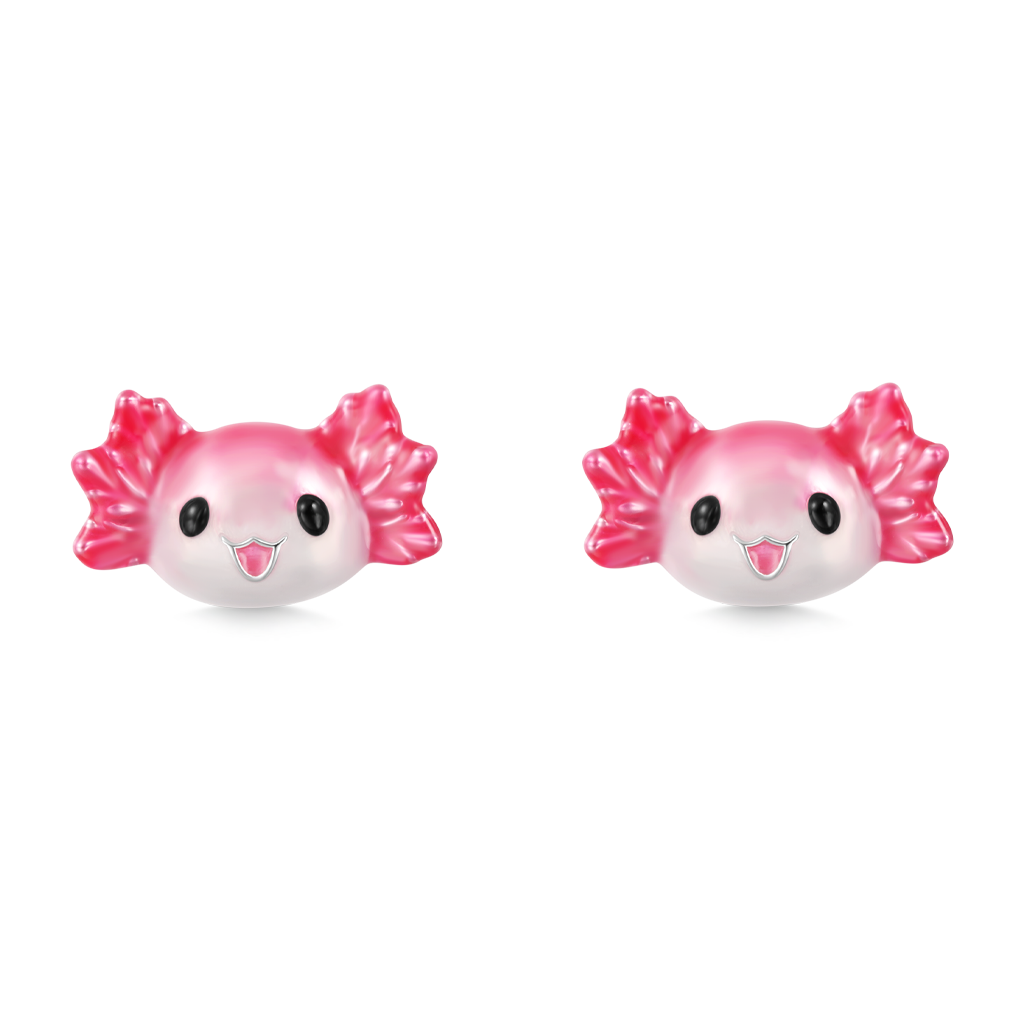 Gnoce Pink Mexican Axolotol Stud Earrings_1