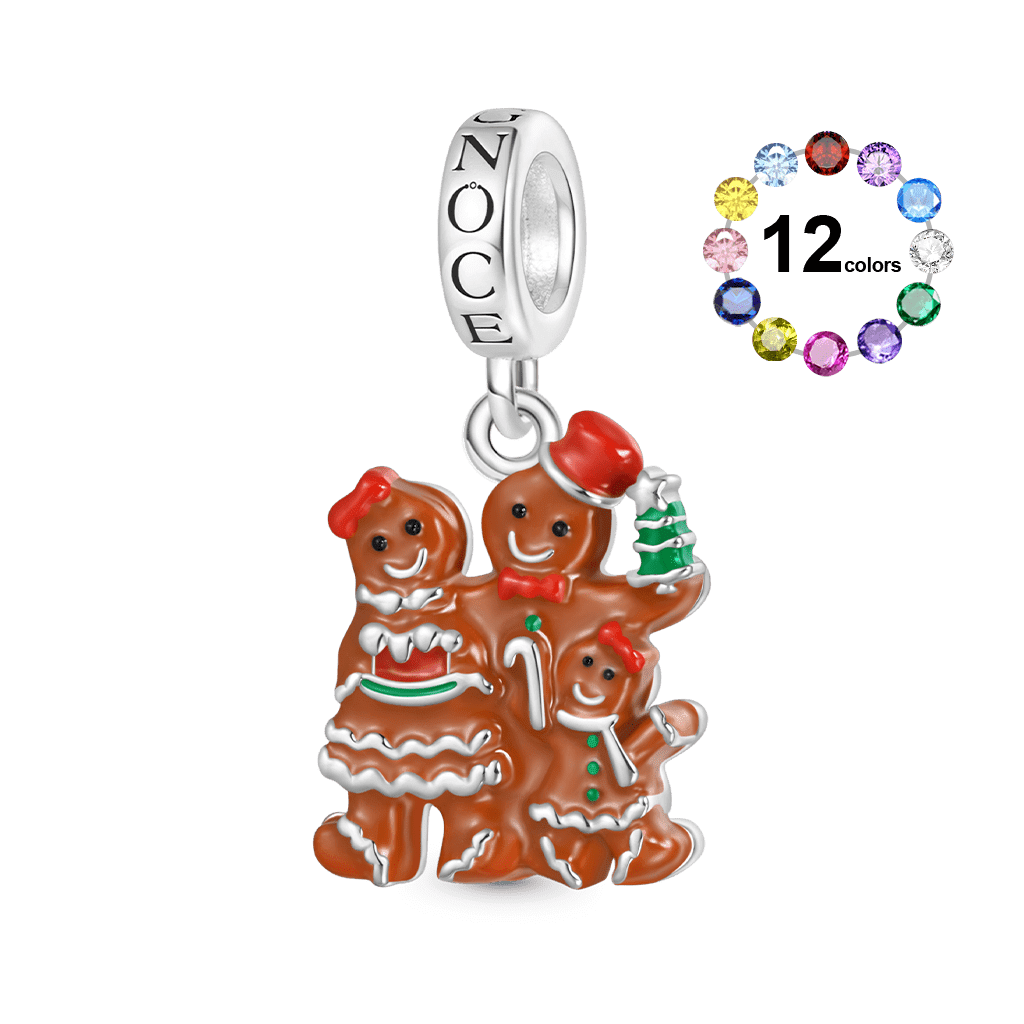 Gnoce Personalized Birthstone Christmas Gingerbread Family Pendant Dangle Charm_1