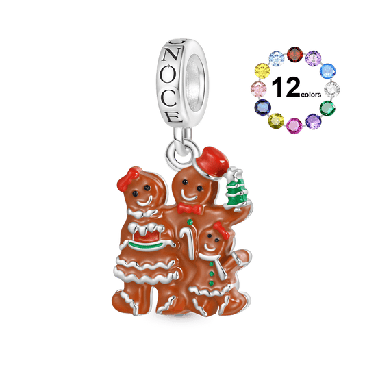 Gnoce Personalized Birthstone Christmas Gingerbread Family Pendant Dangle Charm_1