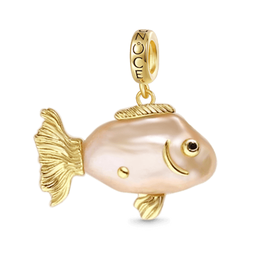 Gnoce Orange Goldfish Baroque Pearl Pendant Dangle Charm_1