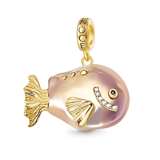 Gnoce Orange Vintage Fish Baroque Pearl Pendant Dangle Charm_1