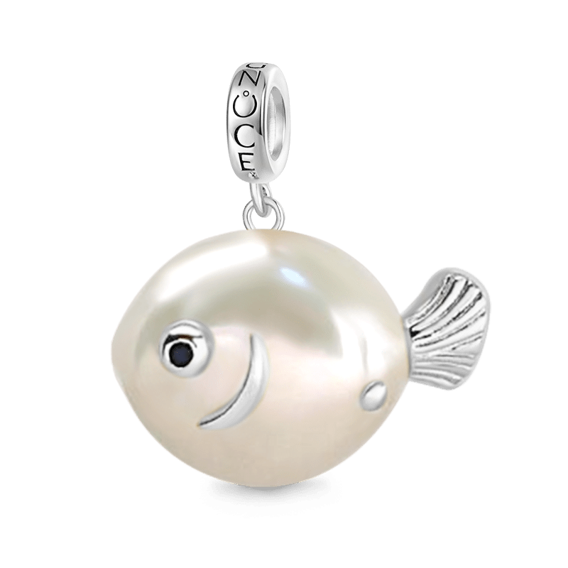Gnoce Cute White Pearl Fish Pendant Dangle Charm_2