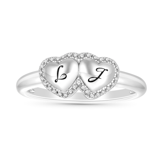 Gnoce Engravable Initial Letter Two Hearts Band Ring_1