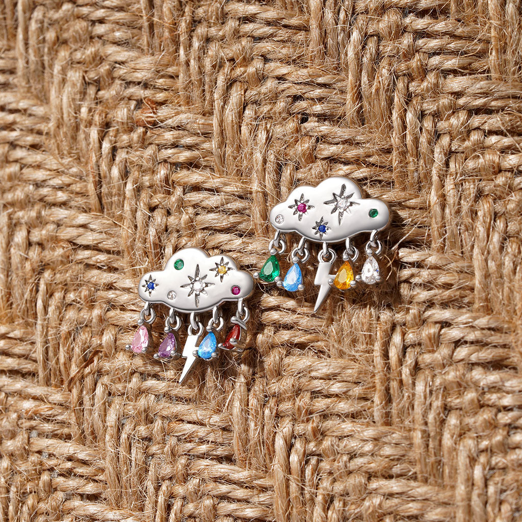 Gnoce Cloud Raindrop Birthstone Stud Earrings_4