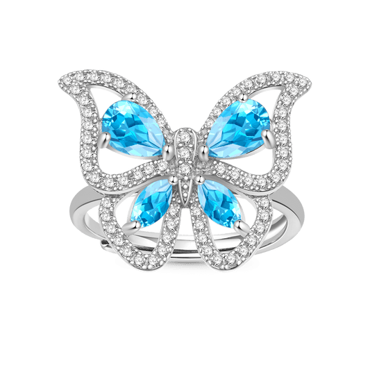 Gnoce Pear Cut Blue Topaz Butterfly Adjustable Ring_1
