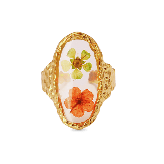 Gnoce Hammered Transparent Oval Flower Open Ring_1