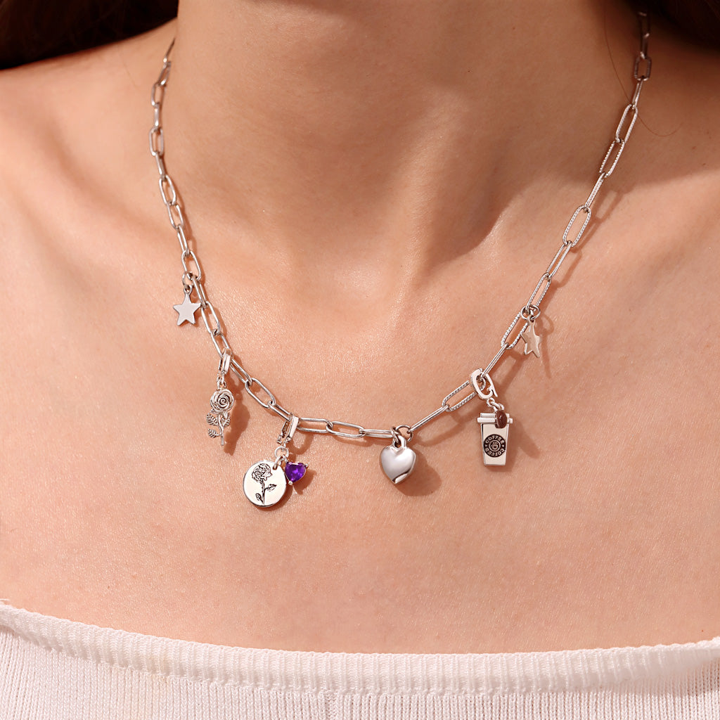 Gnoce Birthday Flower & Birthstone Heart Clasp Clusters Charm_5