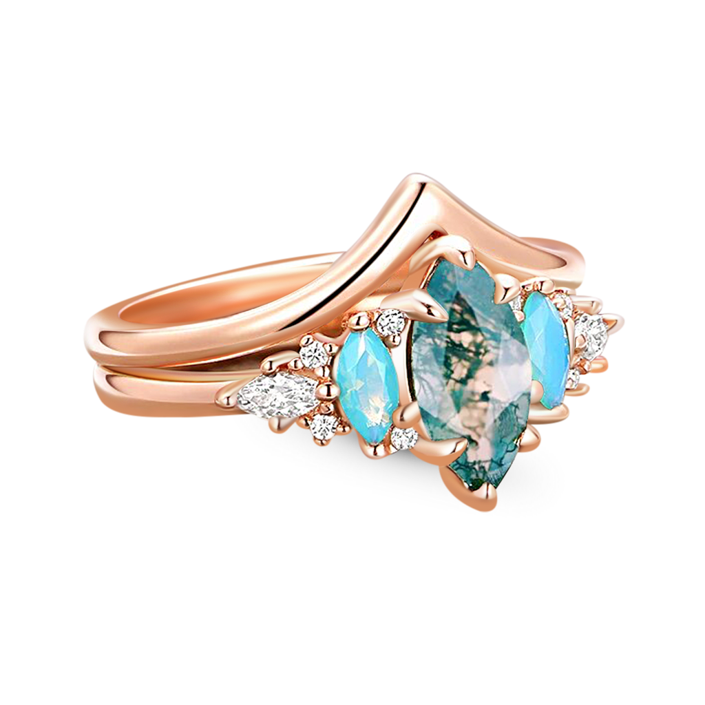 Gnoce Green Moss Agate Stackable Ring Set_2