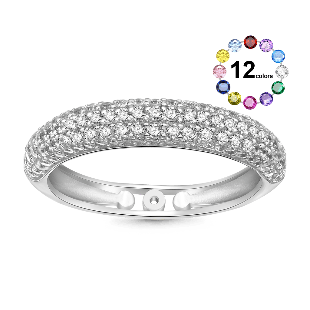 Gnoce Pavé Diamond Birthstone Thin Dome Band Ring_1