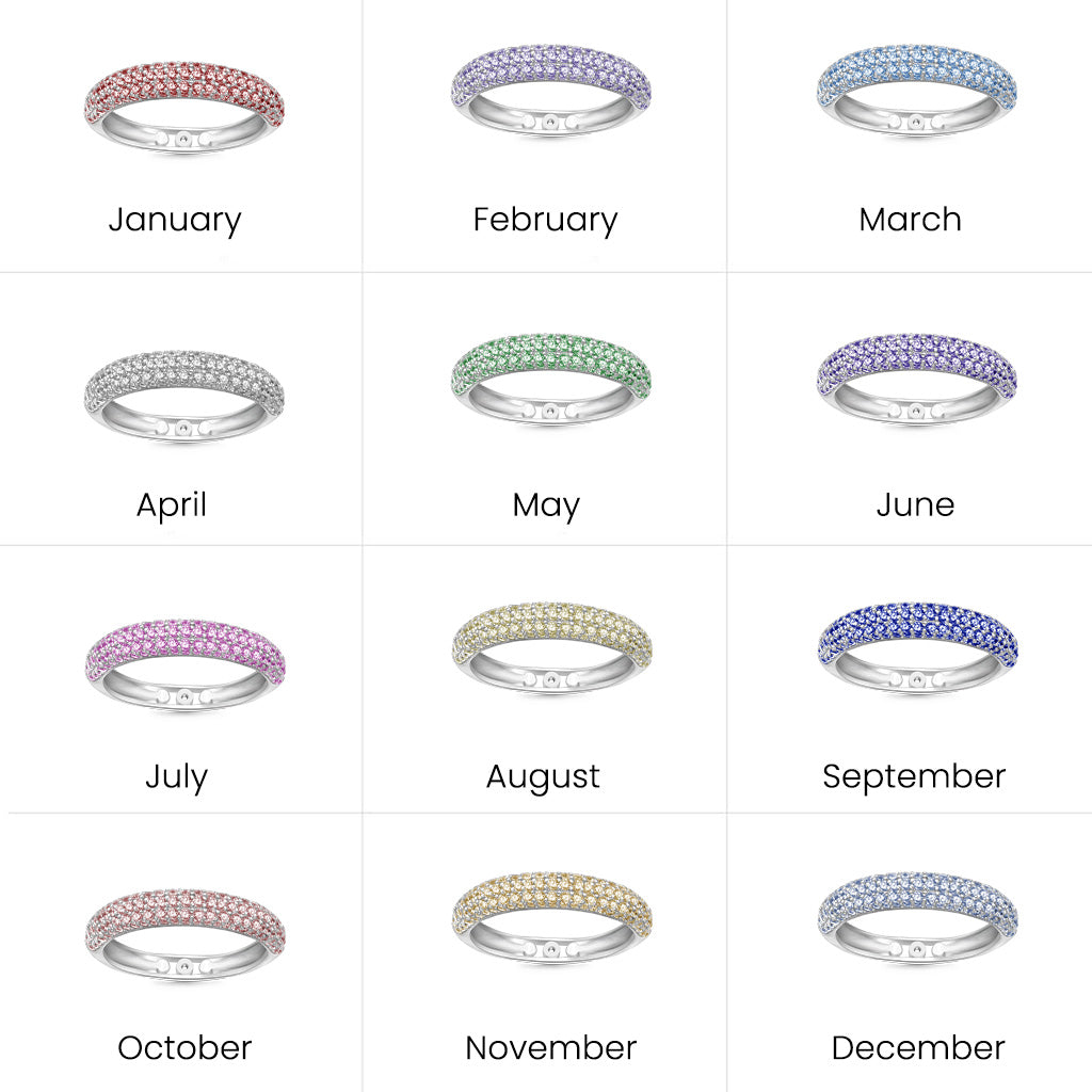 Gnoce Pavé Diamond Birthstone Thin Dome Band Ring_6