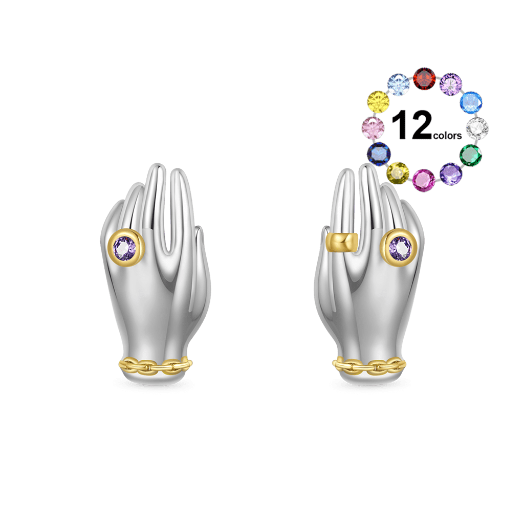 Gnoce Exquisite 'My Hands' Birthstone Stud Earrings_1