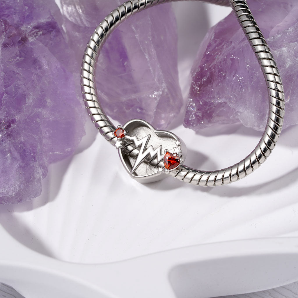 Gnoce ECG Ripples Heart Birthstone Personalized Photo Charm_2