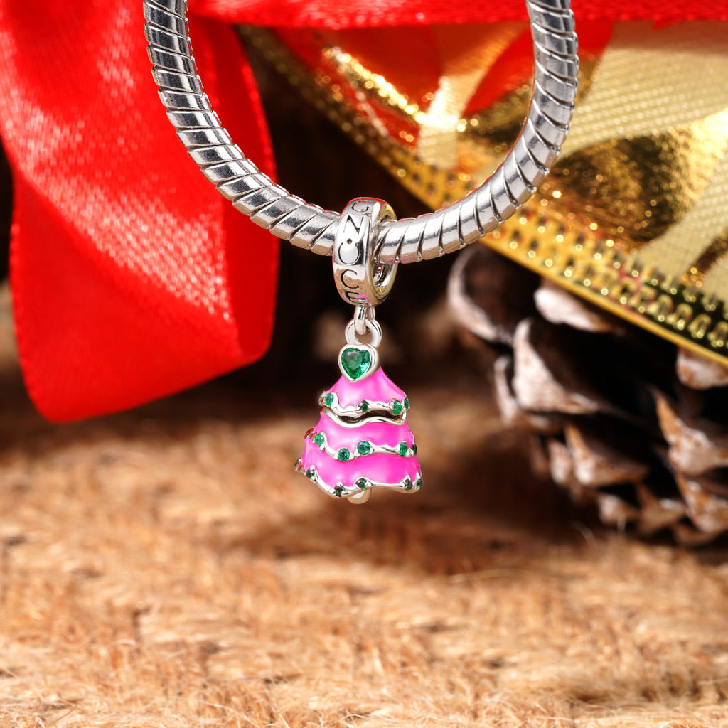 Gnoce Openable Surprise Christmas Pink Tree Charm Platinum-plated Silver Blend_4