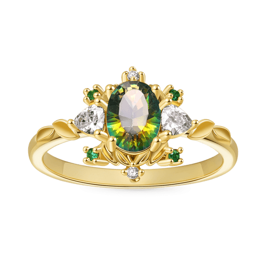 Gnoce Oval-Cut Secret Garden Gold Leaf Teal Diamond Ring_1