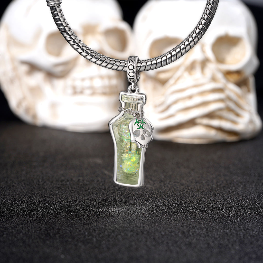 Gnoce Halloween Poison Glow-in-the-Dark Glass Bottle Charm Platinum-plated Silver Blend_4