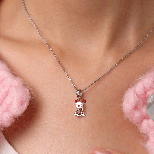 Gnoce Christmas Elk Rotating Body Embraces Heart Pendant Dangle Charm_6