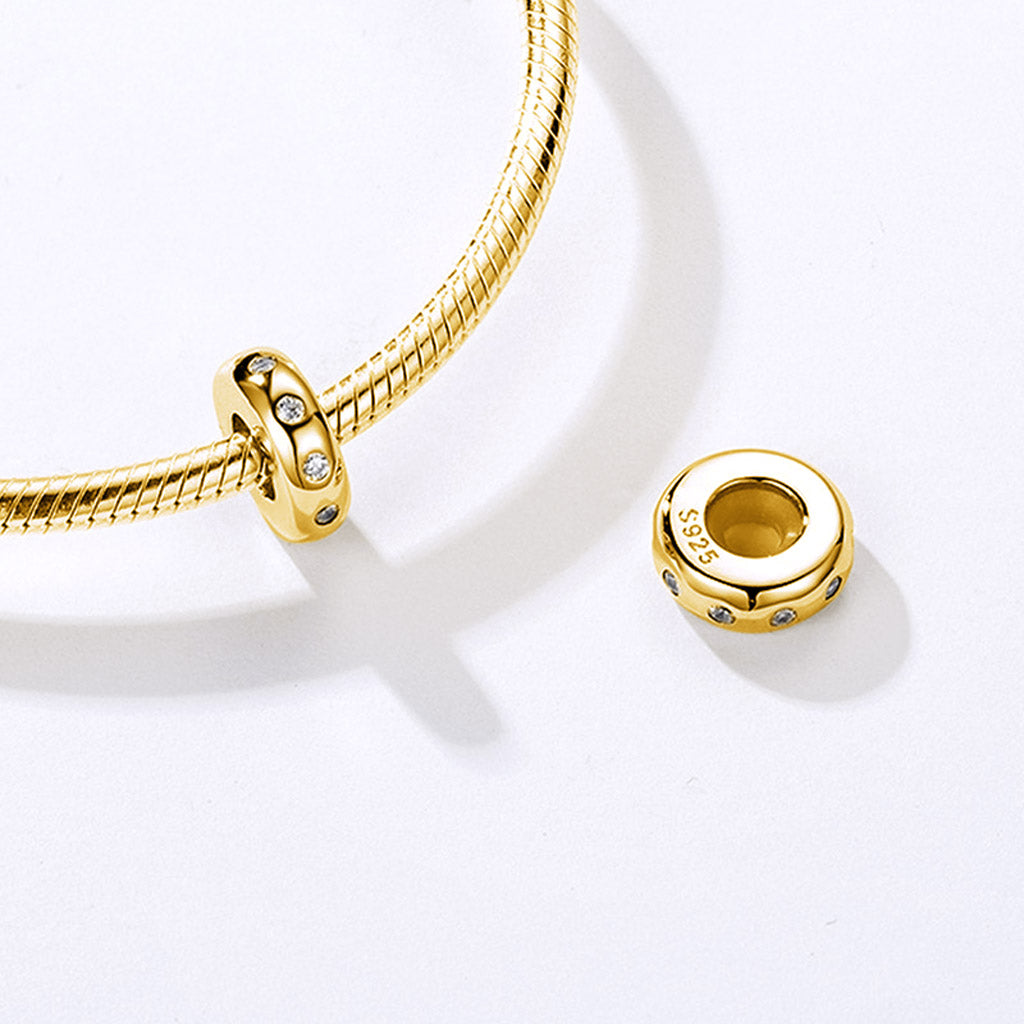 Gnoce 18k Gold Plated Shiny Stopper Charm with White Gemstones_2