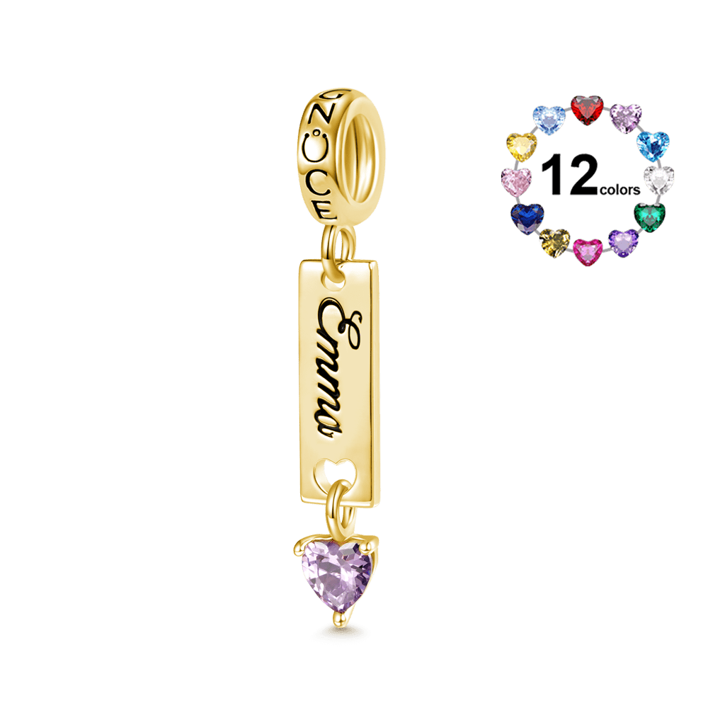 Gnoce Classic 18k Gold Plated Bar Heart Birthstone Engravable Pendant Dangle Charm_1
