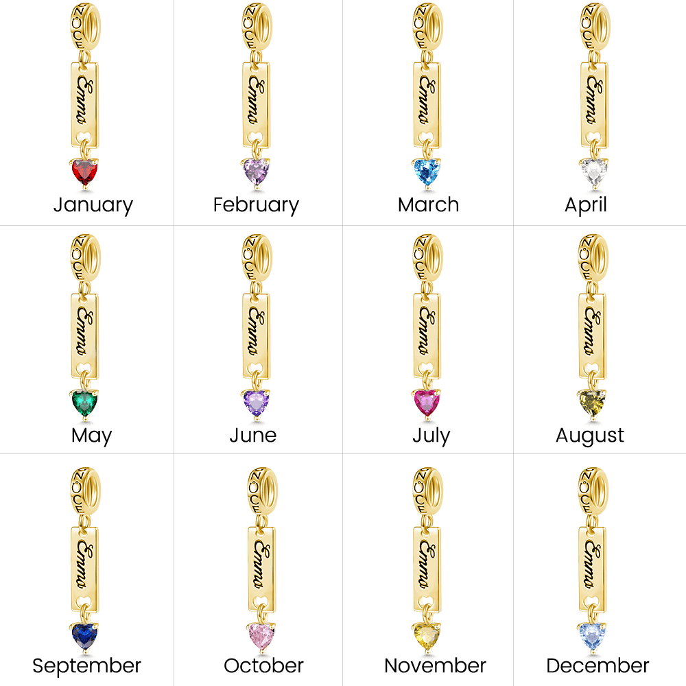 Gnoce Classic 18k Gold Plated Bar Heart Birthstone Engravable Pendant Dangle Charm_3