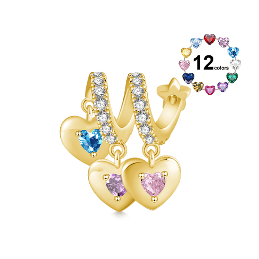 Gnoce 18k Gold Plated Engravable Three Hearts Family Pendant Dangle Charm_1