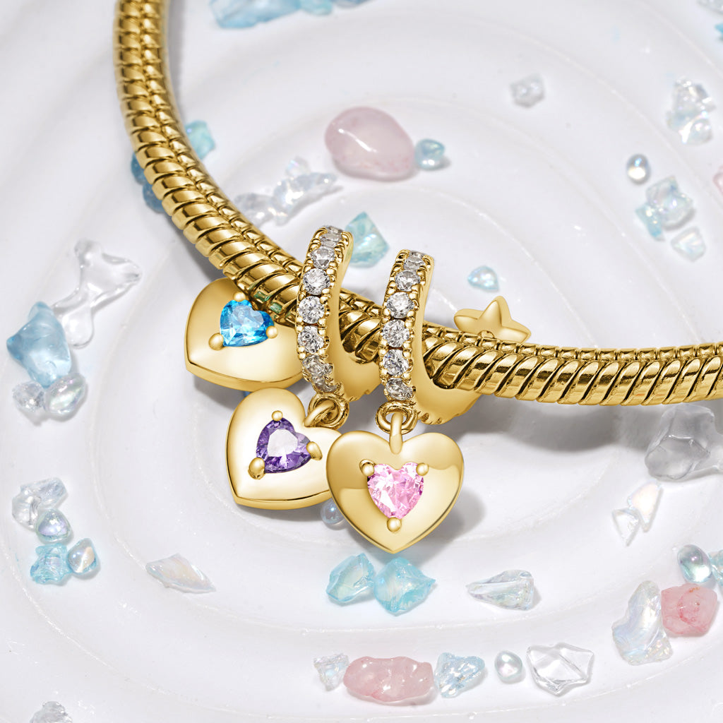 Gnoce 18k Gold Plated Engravable Three Hearts Family Pendant Dangle Charm_4
