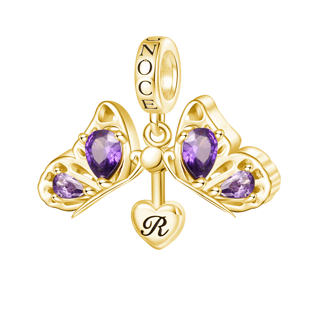 Gnoce 18k Gold Plated Openable Purple Butterfly Engravable Pendant Dangle Charm_1