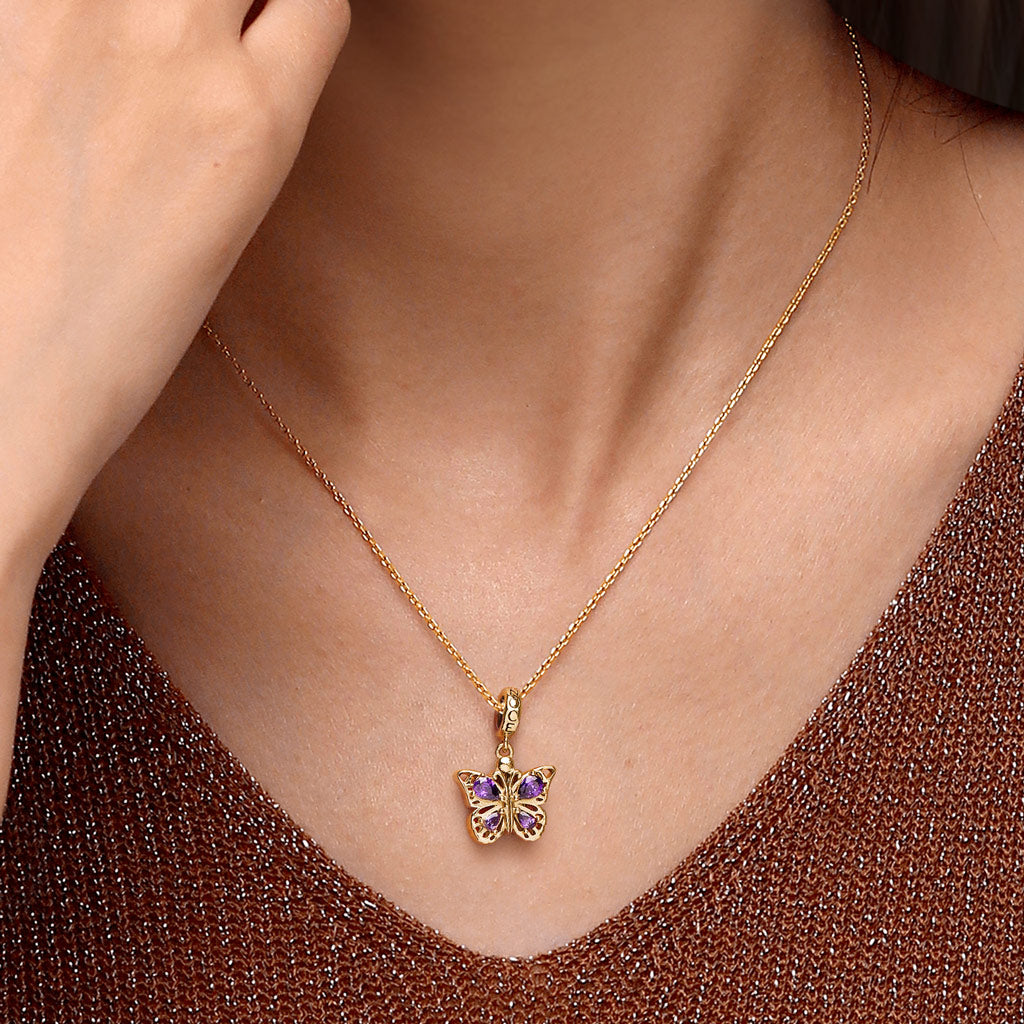 Gnoce 18k Gold Plated Openable Purple Butterfly Engravable Pendant Dangle Charm_6