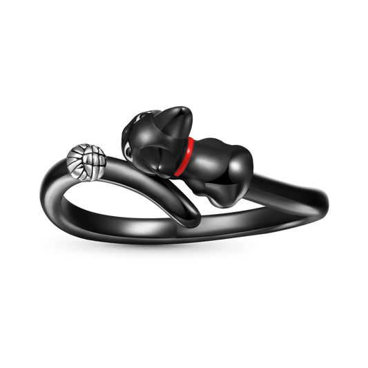 Gnoce Creative Black Cat Wool Ball Ring_1
